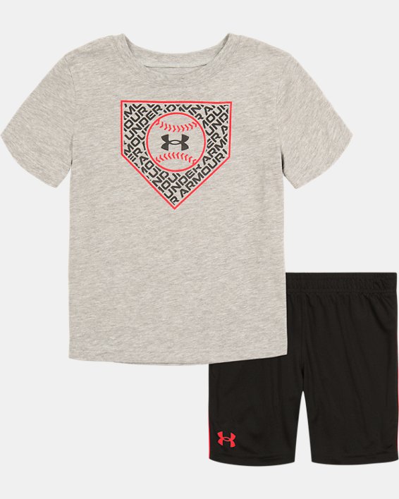 Boys' Pre-School UA Baseball Sleek Short Sleeve & Shorts Set, Gray, pdpMainDesktop image number 0